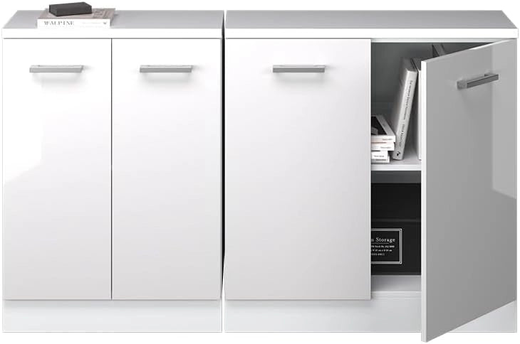 Set di mobili sottotetto Rion, Bianco lucido, 140 cm Set di 2 carcasse armadio profondità 60 cm, adatto per il salvaspazio sotto tetti spioventi
