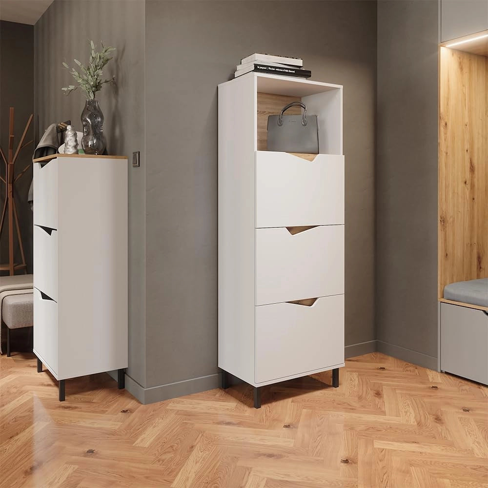 Scarpiera da ingresso Marelle, Bianco/Artisan, 60 x 129.5 cm con 3 scomparti