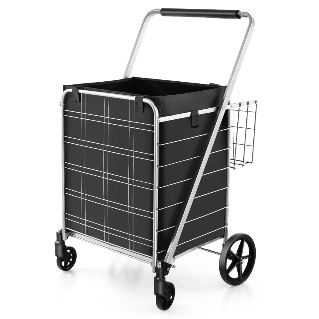 Carrello della spesa pieghevole 66 x 64 x 103 cm capacità 126 litri movimento flessibile stile moderno metallo nero 20_0011326