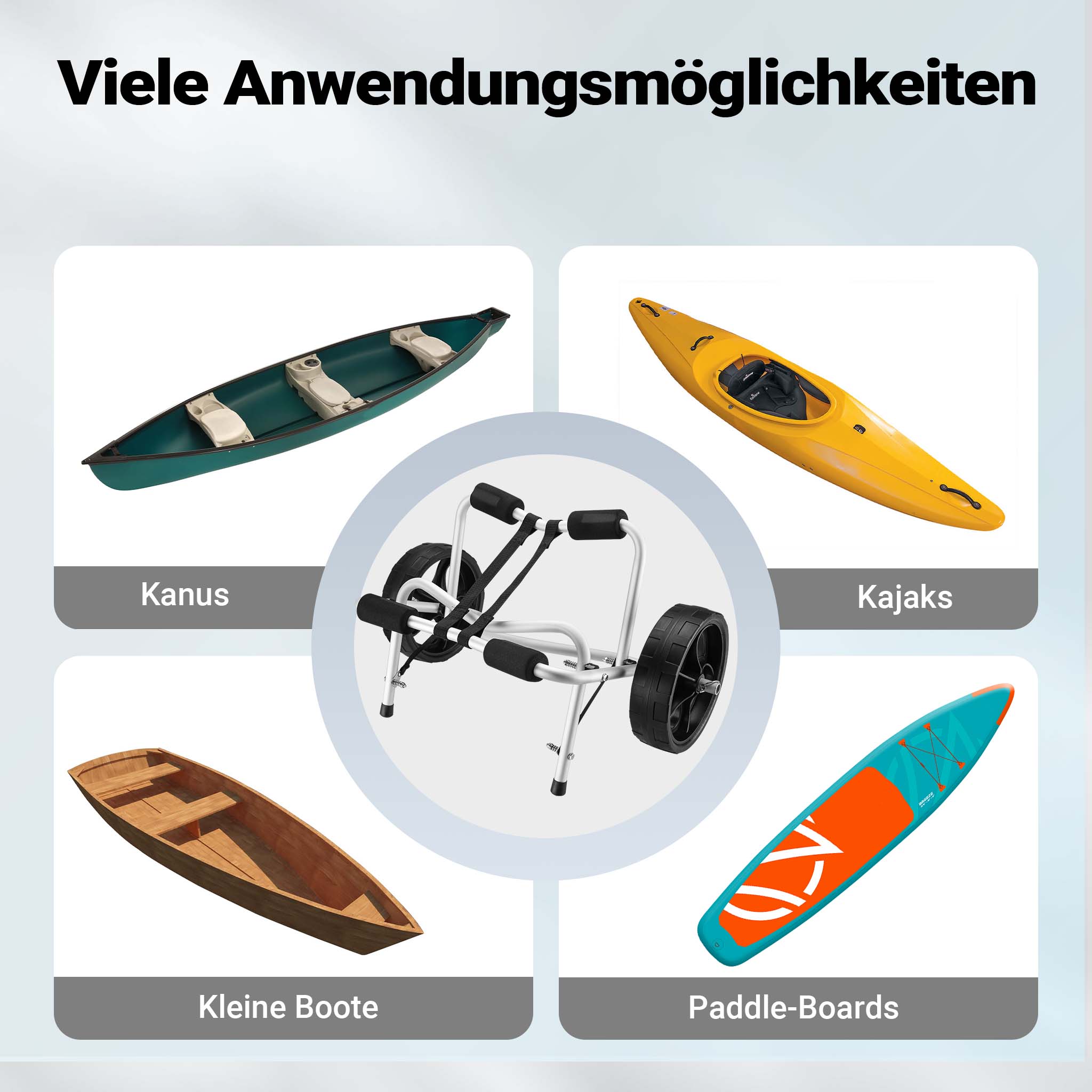 Carrello per trasporto kayak richiudibile In alluminio Ruote in PU Cinghia in nylon incl. Max 68 kg