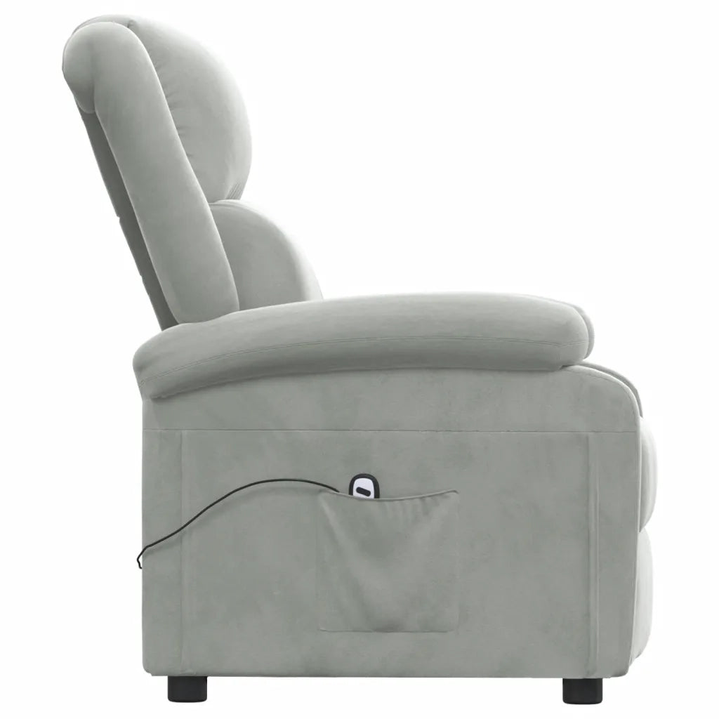 Poltrona Elettrica Reclinabile Grigio Chiaro in Vera Pelle 3098393