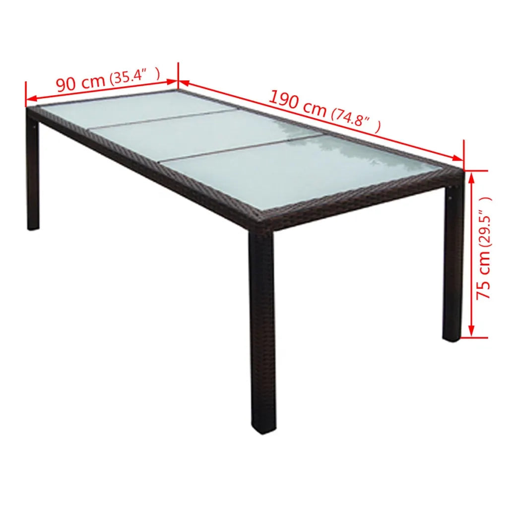 Set da Pranzo da Giardino 9 pz con Cuscini Polyrattan Marrone cod mxl 55658