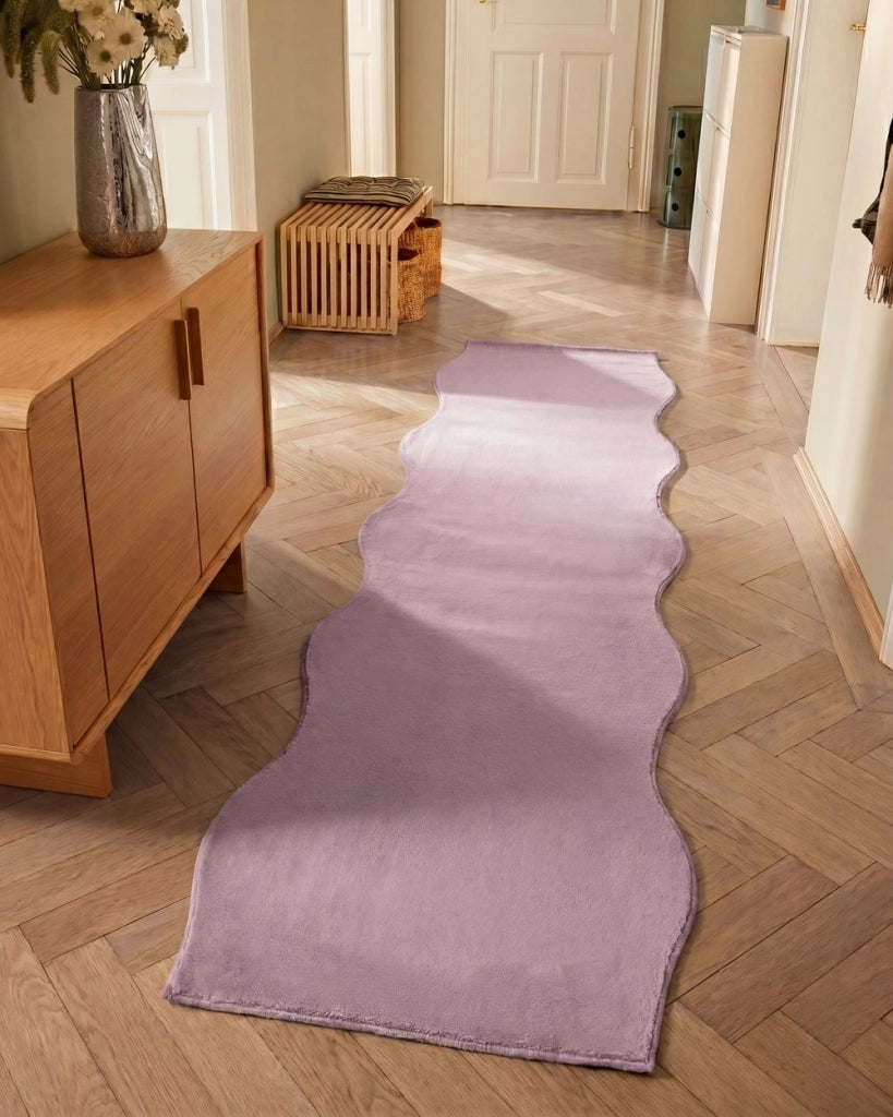 Tappeto Moderno Viola Chiaro in Ecopelliccia a Pelo Lungo 80x230cm per Soggiorno e Ingresso