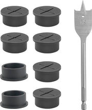 Cavo di passaggio in silicone flessibile 25 mm nero - Set da 8 pezzi con trapano
