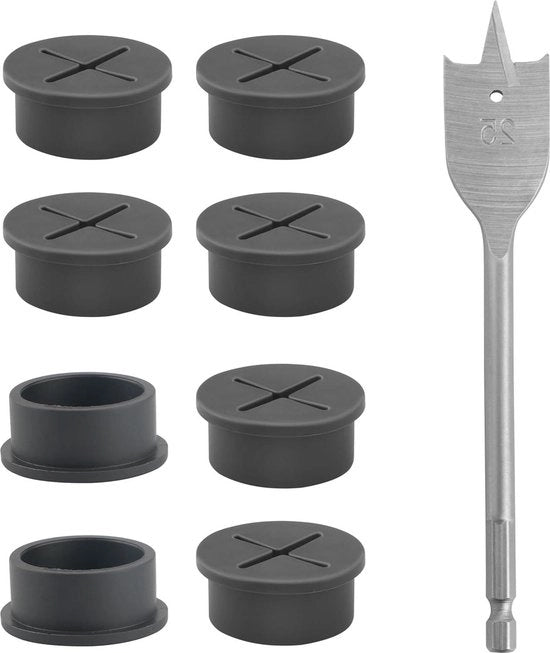 Cavo di passaggio in silicone flessibile 25 mm nero - Set da 8 pezzi con trapano