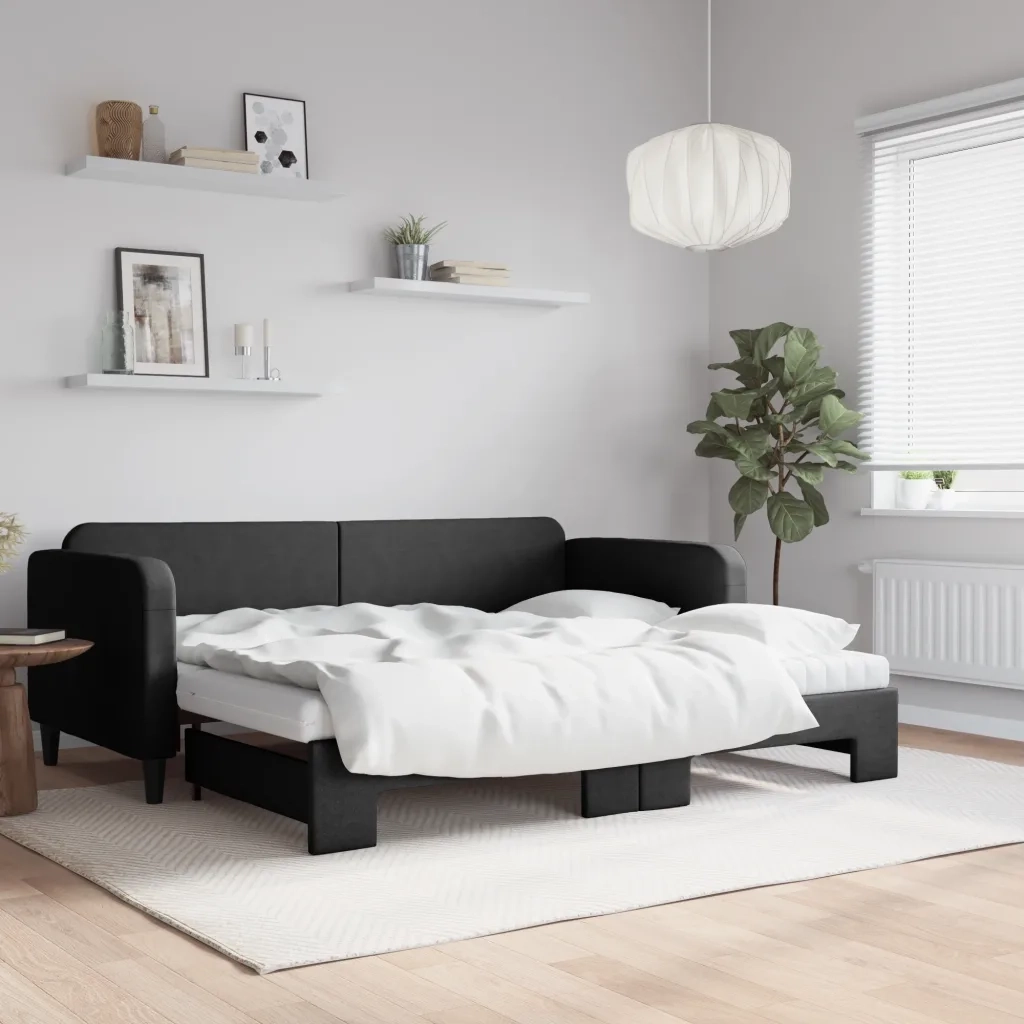 Divano Letto Estraibile con Materassi Nero 90x200 cm in Tessuto 3196836