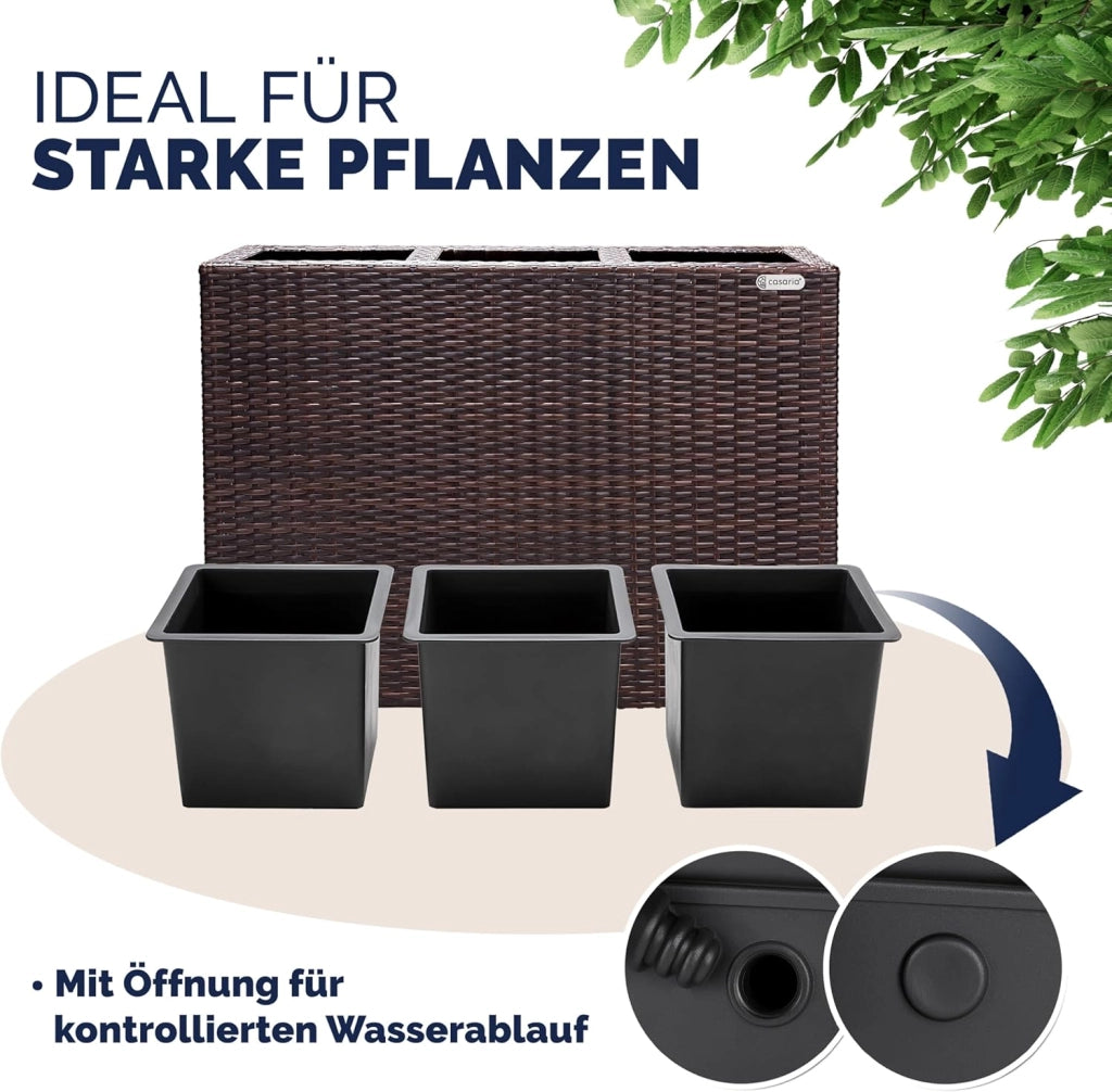 ® Fioriera 3 Vasi 83 x 30,5 x 60 cm Polyrattan Portafiori Giardino Esterno Interno Drenaggio Acqua Arredo Giardinaggio