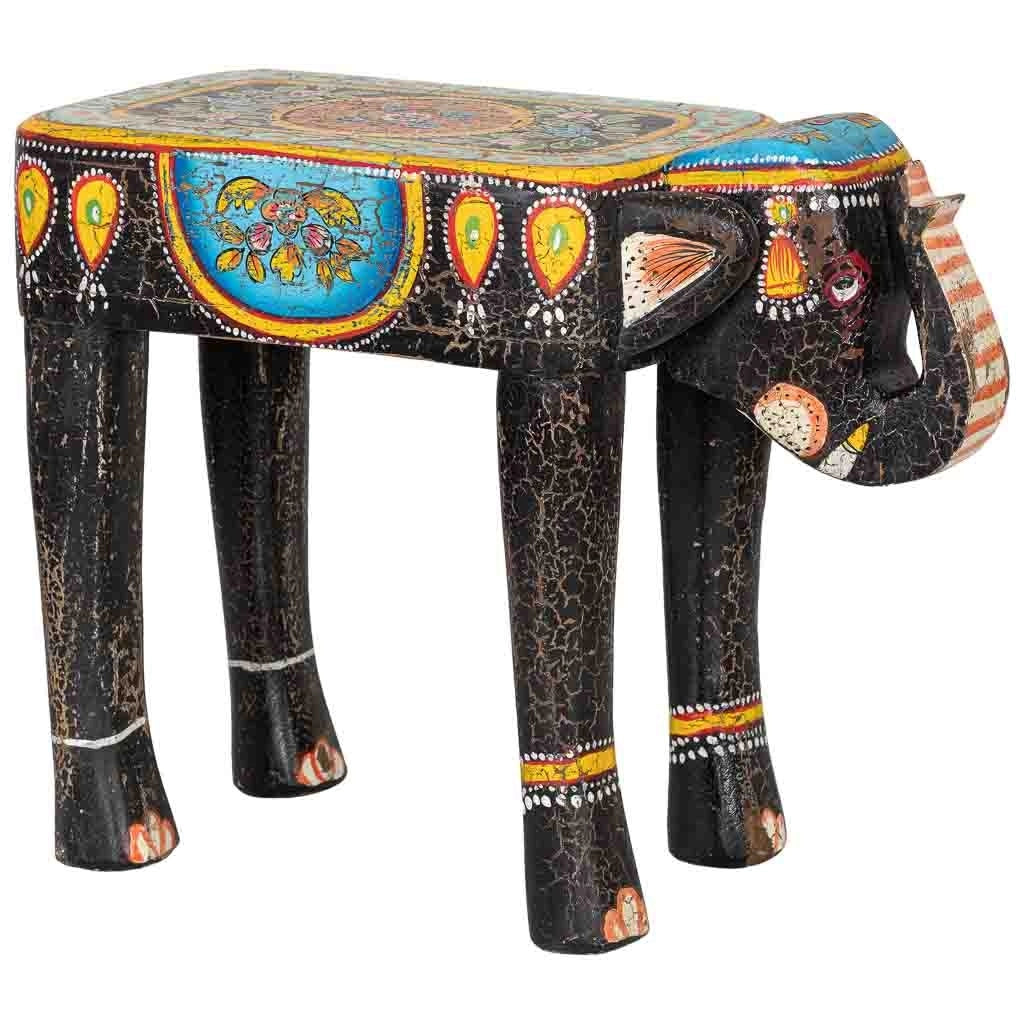 Sgabello in legno a forma di elefante multicolore 56x21x40 cm