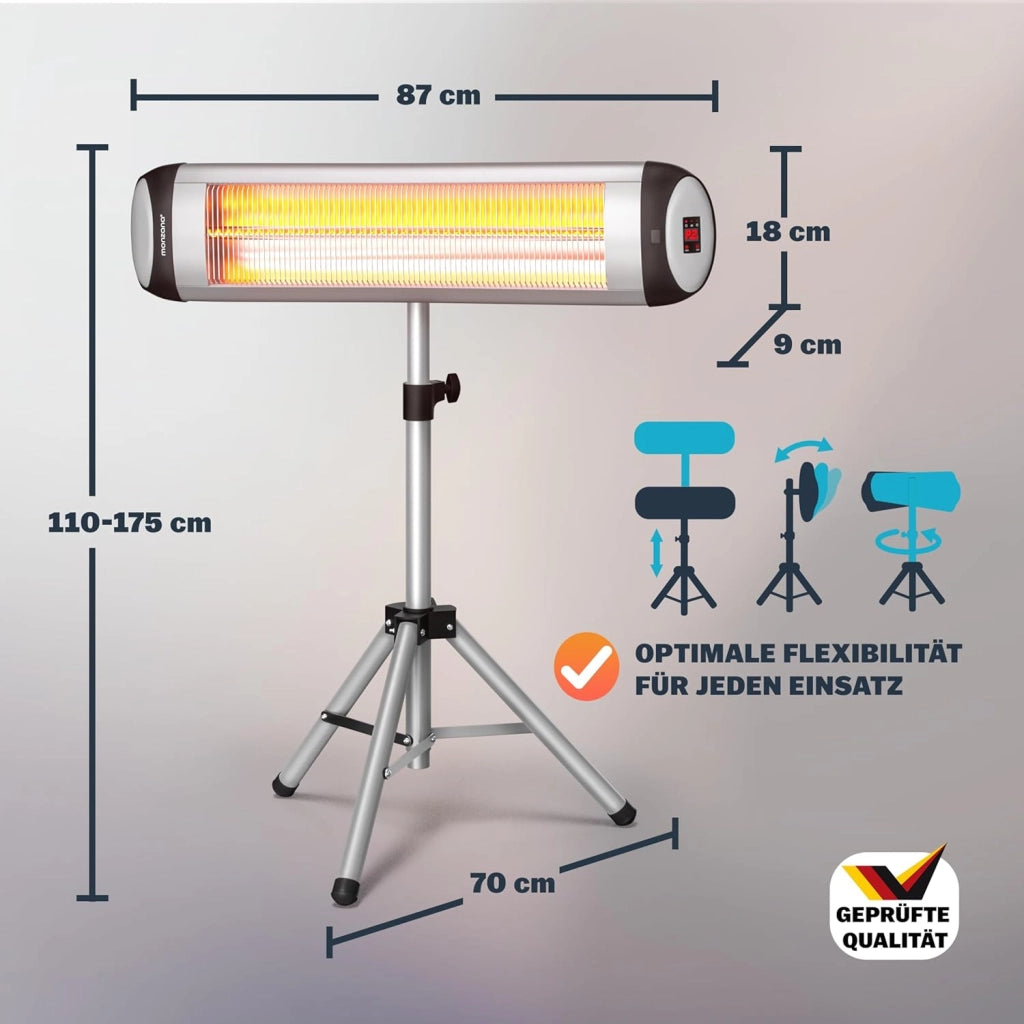 ® Stufa Elettrica a Infrarossi MZH2500 2500W Treppiede 110-175cm Telecomando Timer 24h Riscaldamento Esterno