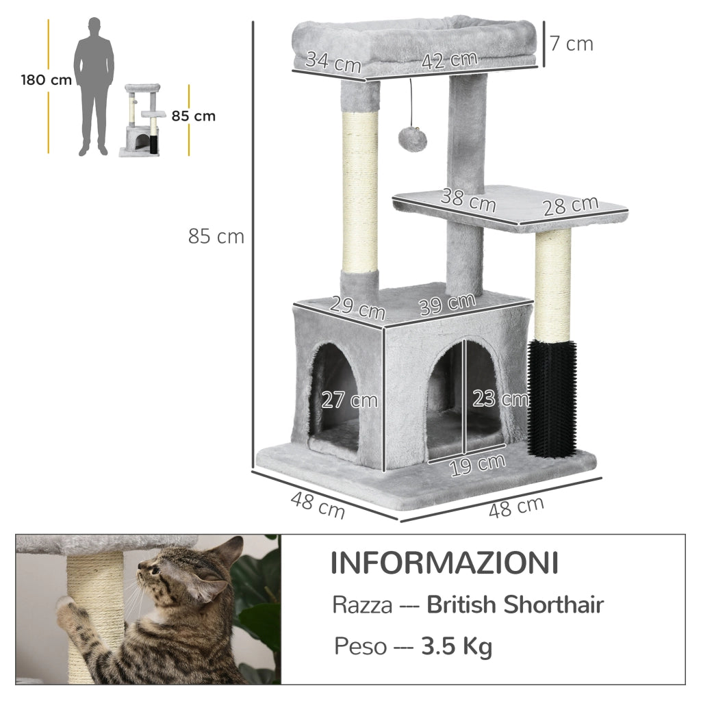 Tiragraffi per Gatti Multilivello ¨C Xylo ¨C con Casetta e Cuscino, Grigio
