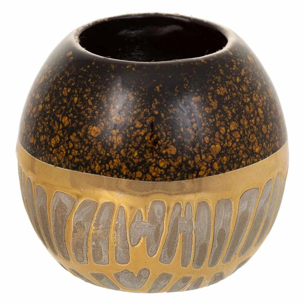 Portacandele in ceramica dorata 8x8x7,5h