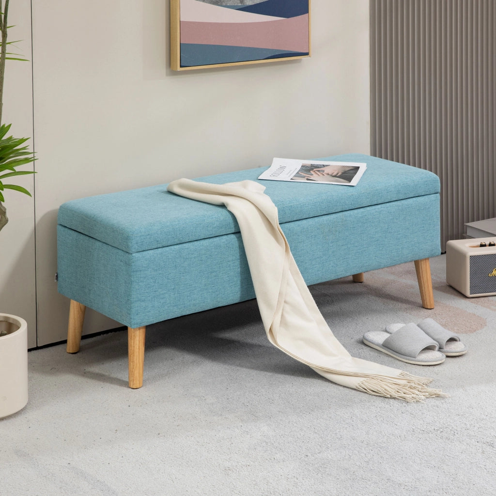 Divanetto con cassetti ¨C Zephmum ¨C Blu, tessuto lino, 110x39x45
