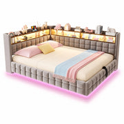 Letto Contenitore 140x200 cm; Letto Matrimoniale con USB; Type-C; LED e Mensole