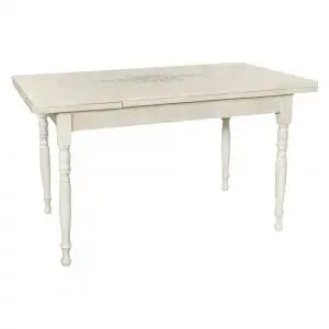 Tavolo duetto gambe tornite bianco anticato decorato con fiore in centro