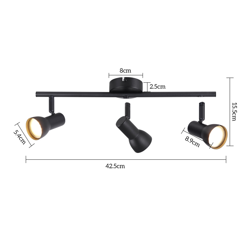 ZMH Faretto da soffitto neri 3 luci GU10 orientabili 350° metallo design moderno senza lampadina