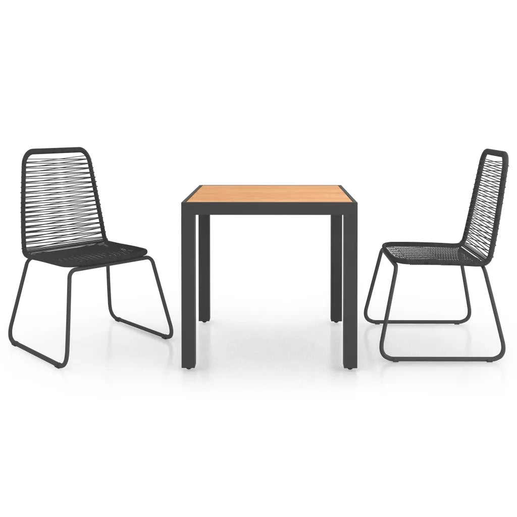Set da Pranzo da Giardino 3 pz in Rattan PVC Nero e Marrone cod mxl 56012