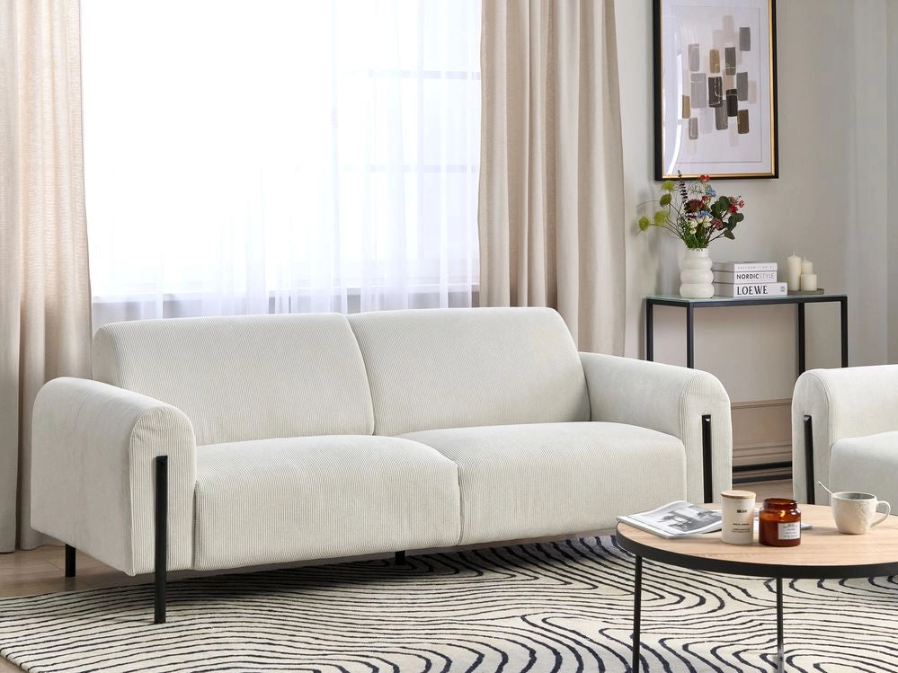 Divano 3 posti rivestito in velluto bianco schienale regolabile stile moderno