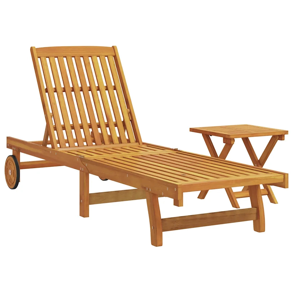 Lettino Prendisole con Tavolino Legno Massello di Acacia 3325199