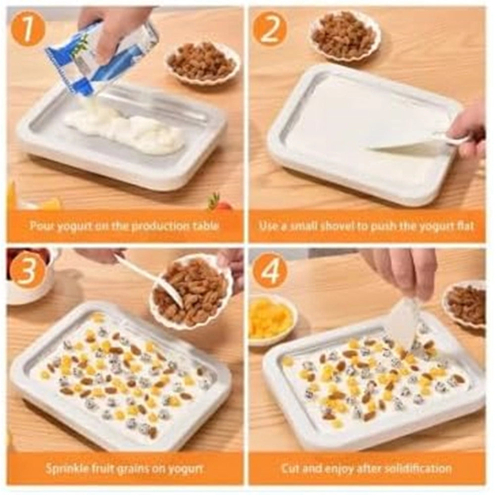 Trade Shop - Vassoio Piastra Gelatiera In Acciaio Per Preparare Gelato Sorbetto Yogurt Con Spatole -