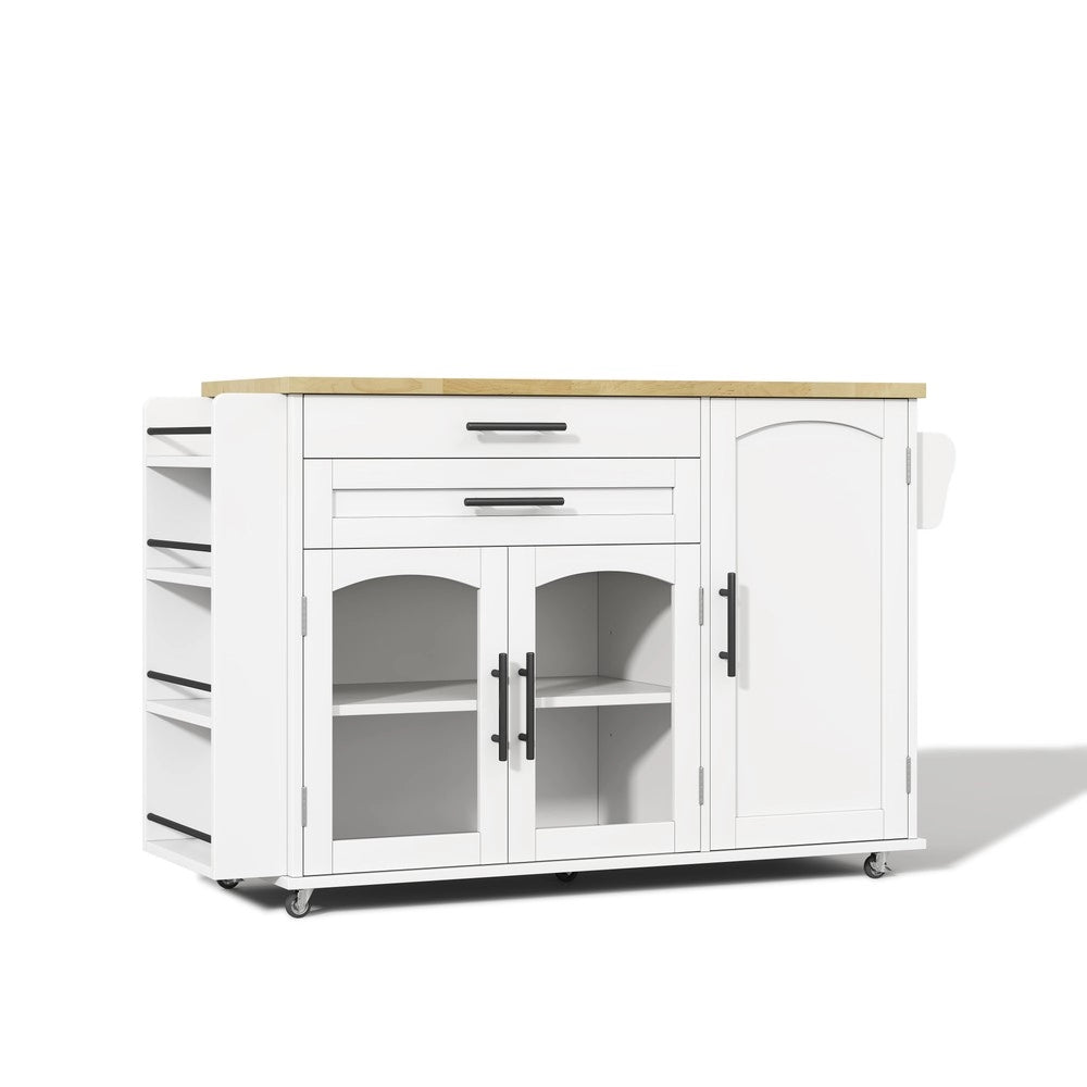 Isola Cucina Mobile con Piano Pieghevole ¨C Xylo ¨C 5 Ruote, Cassetto, Ripiano, 120x45x90 cm