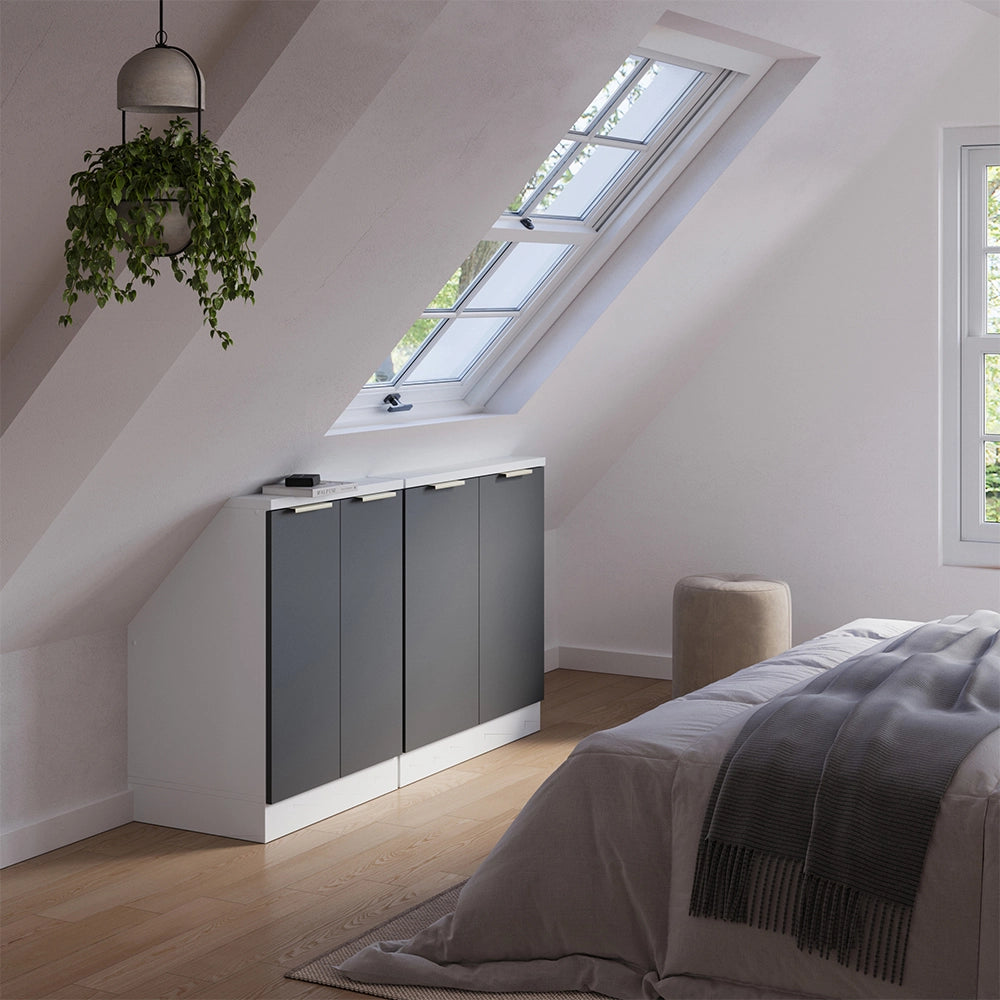 Set di mobili sottotetto Rion Antracite-oro/Bianco 140 cm Set di 2 Vicco