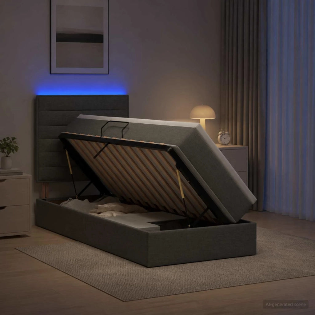 Letto con contenitore LED e materasso Grigio Scuro 100 x 200 cm 3459862