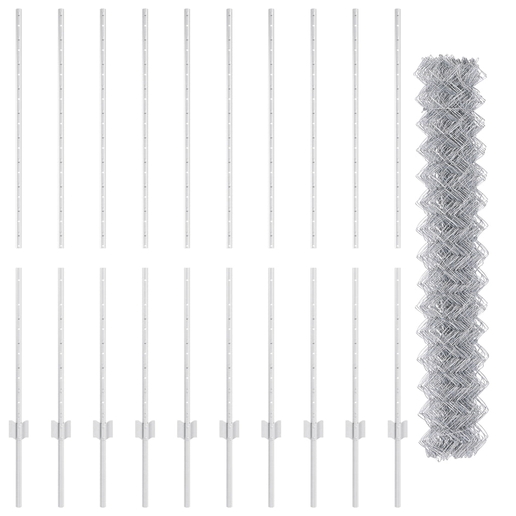 Recinzione a Maglie con 20 Post U Argento 1.4x10 m Acciaio