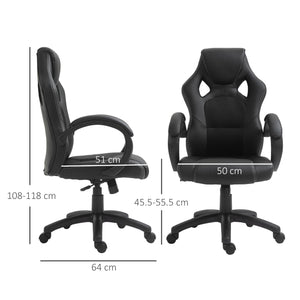 Sedia da Gaming 51x61x108-118 cm in Similpelle Nero