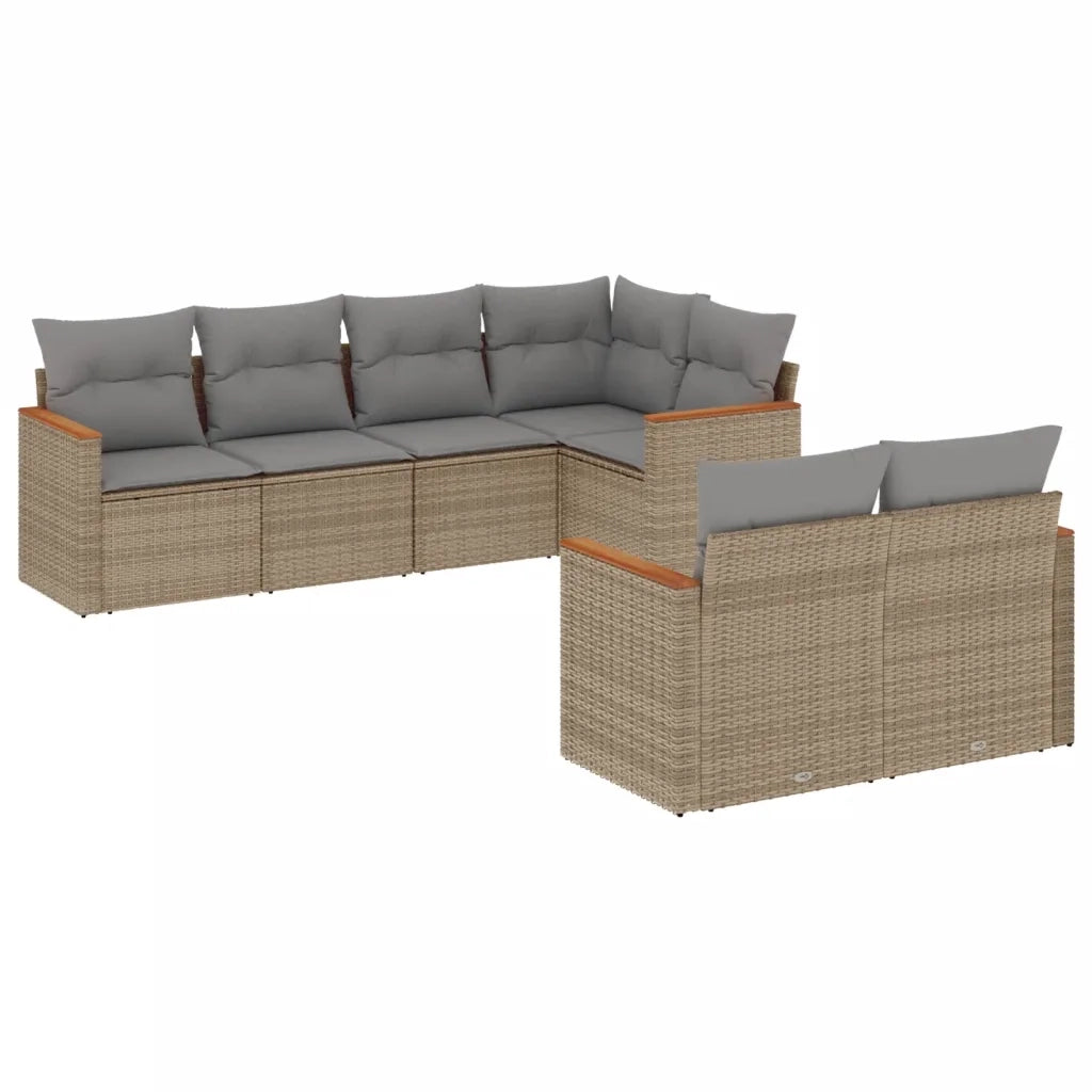 Set Divani da Giardino 7 pz con Cuscini Beige in Polyrattan