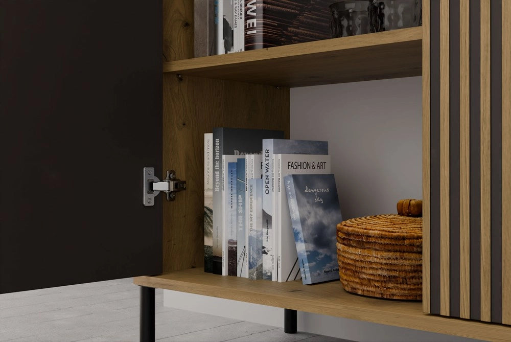 Cassettiera frontale scanalato mobile KAMARO 2d slim / liscio rovere artisan doghe decorative per camera e soggiorno