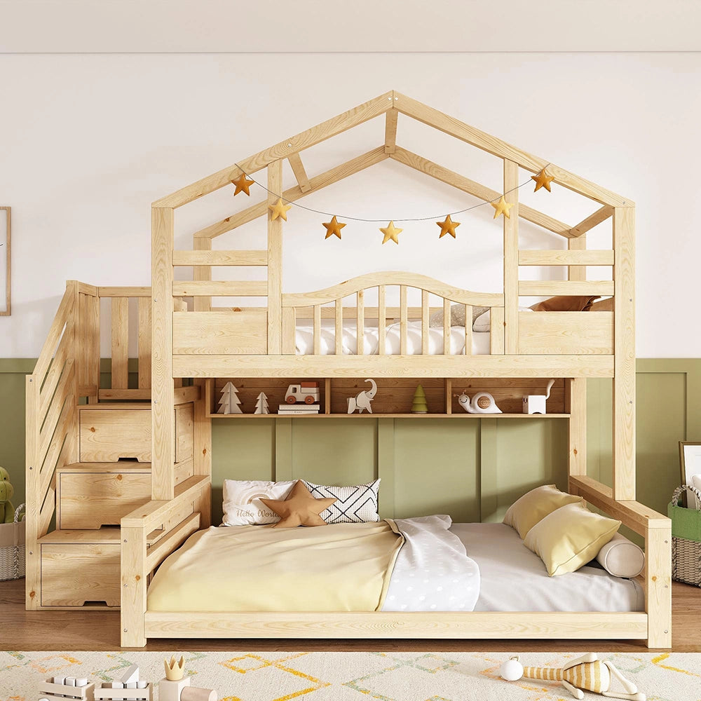 Letto a castello per bambini con armadio - Xylo - 90x200cm superiore 140x200cm inferiore