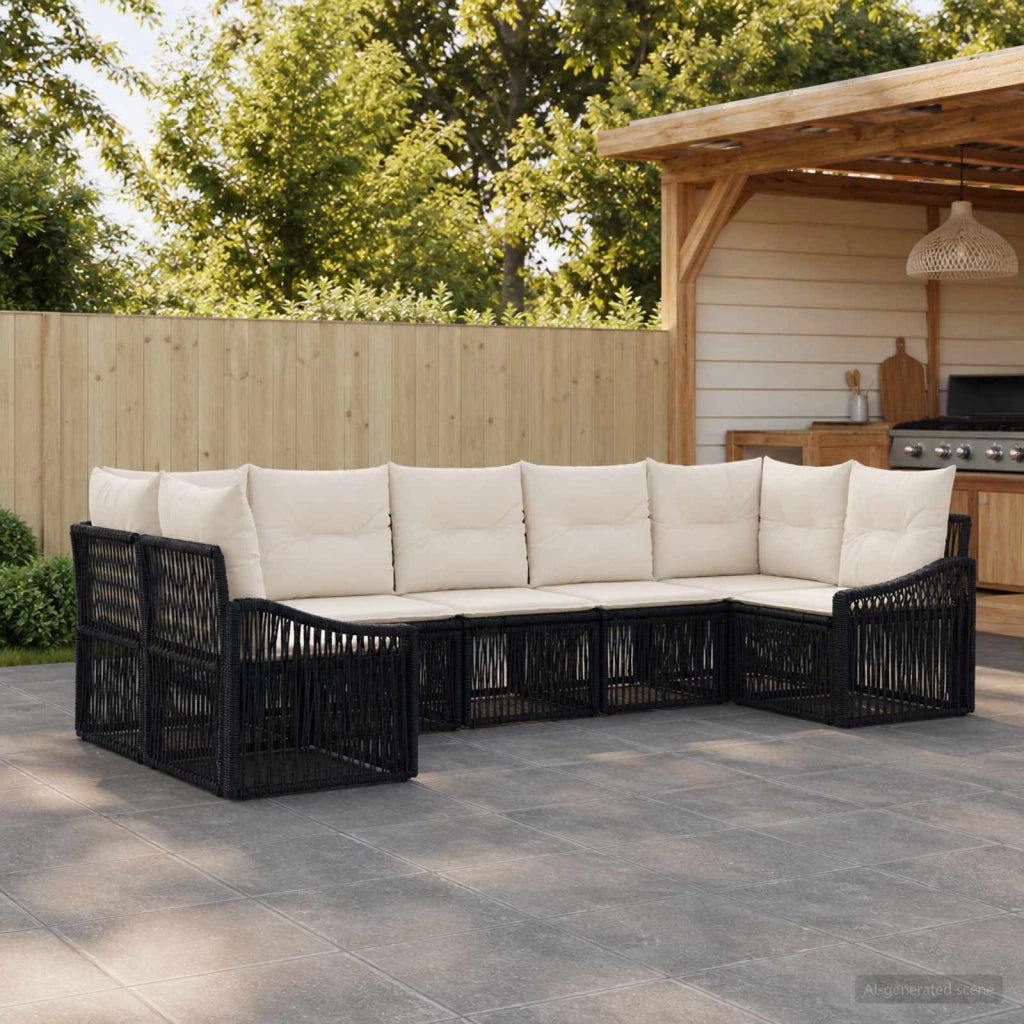 Set Divano da Giardino 7 pz 7-Numero di posti Nero polyrattan 3436105