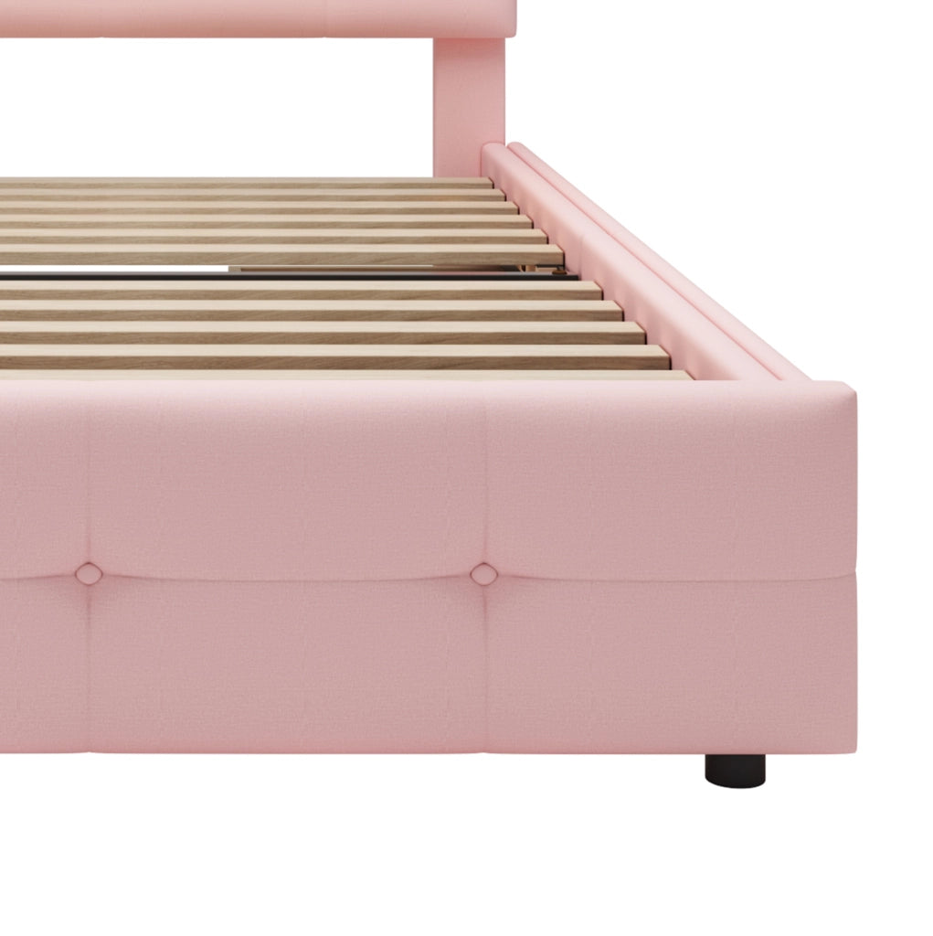 Letto singolo imbottito 90x200 cm con LED e 2 cassetti rosa