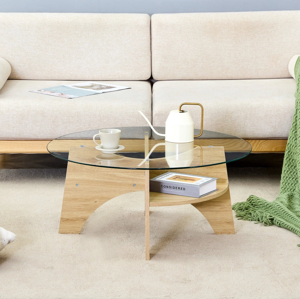 Tavolino da caffè rotondo Ø 80 cm in vetro e MDF
