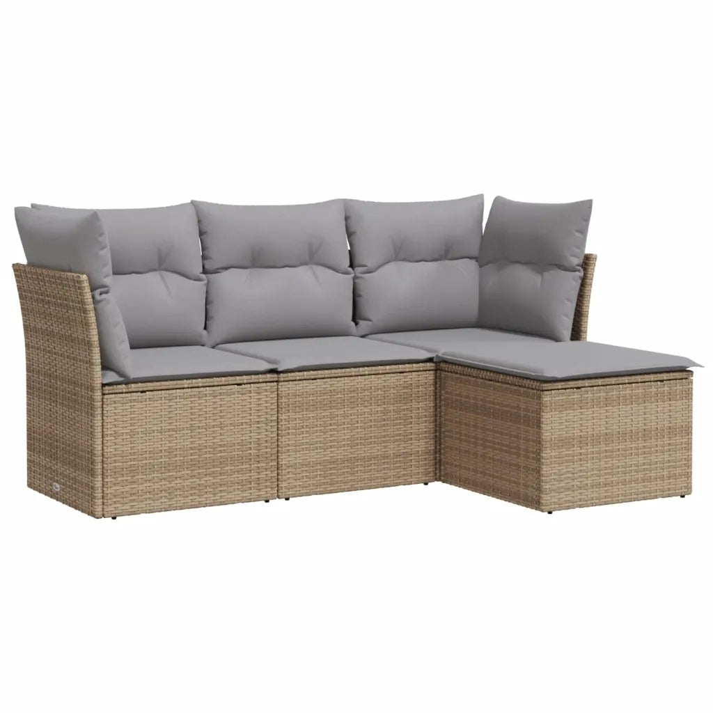 Set Divano da Giardino 4 pz | Set Salotto da Giardino con Cuscini Beige in Polyrattan