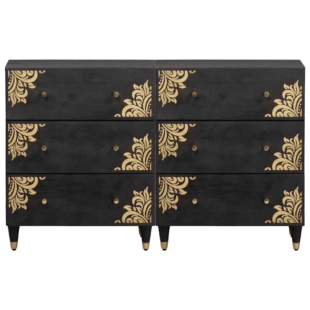 Credenza 2 pcs Nero 60 x 33 x 75 cm Legno di mango massello