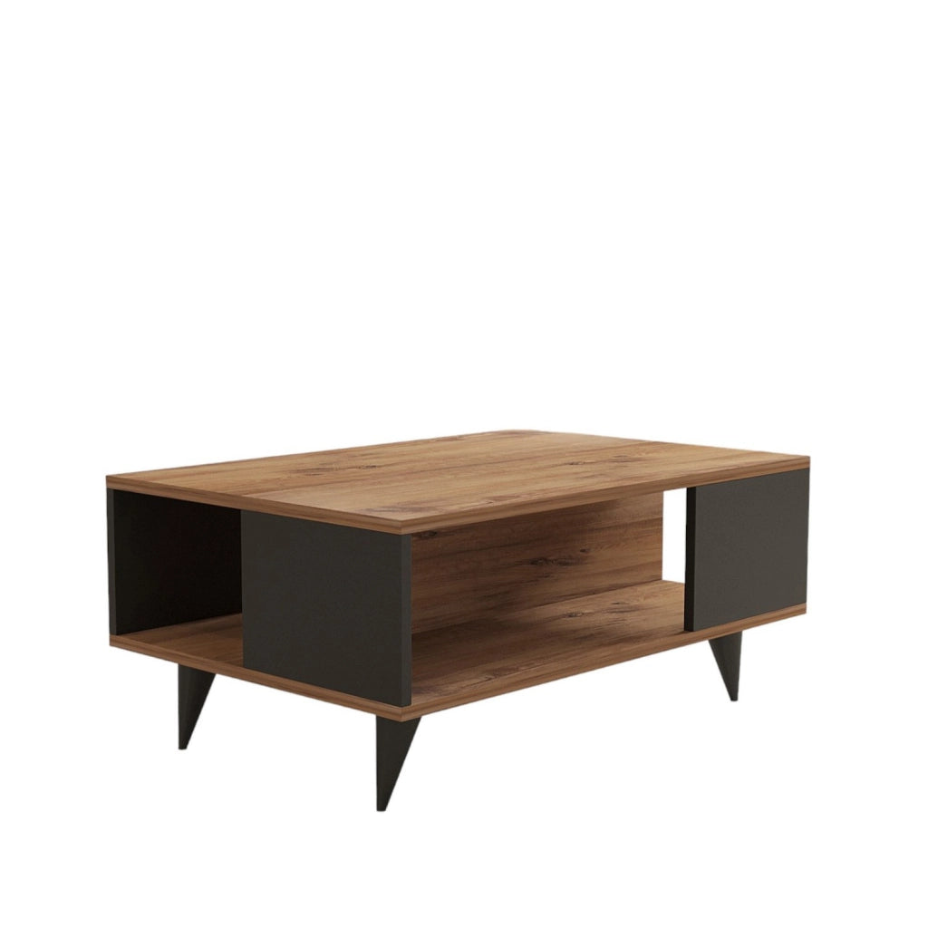 Tavolino in legno "Yuka" - 90 x 60 x 39 cm - Noce, Nero