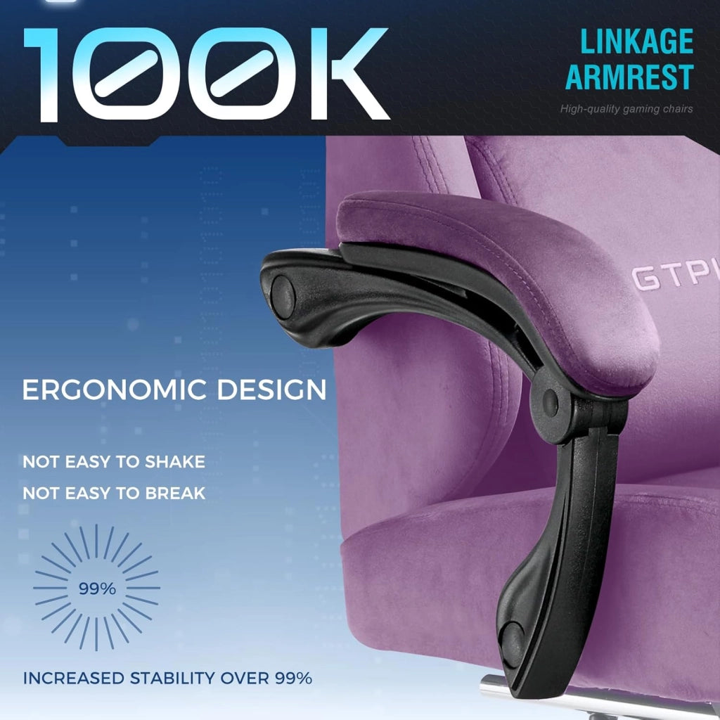 Sedia da gioco, traspirante, da ufficio, ergonomica, in tessuto di alta qualità, ergonomica, schienale regolabile a 160° e poggiapiedi estraibili, carico 180 kg,viola chiaro