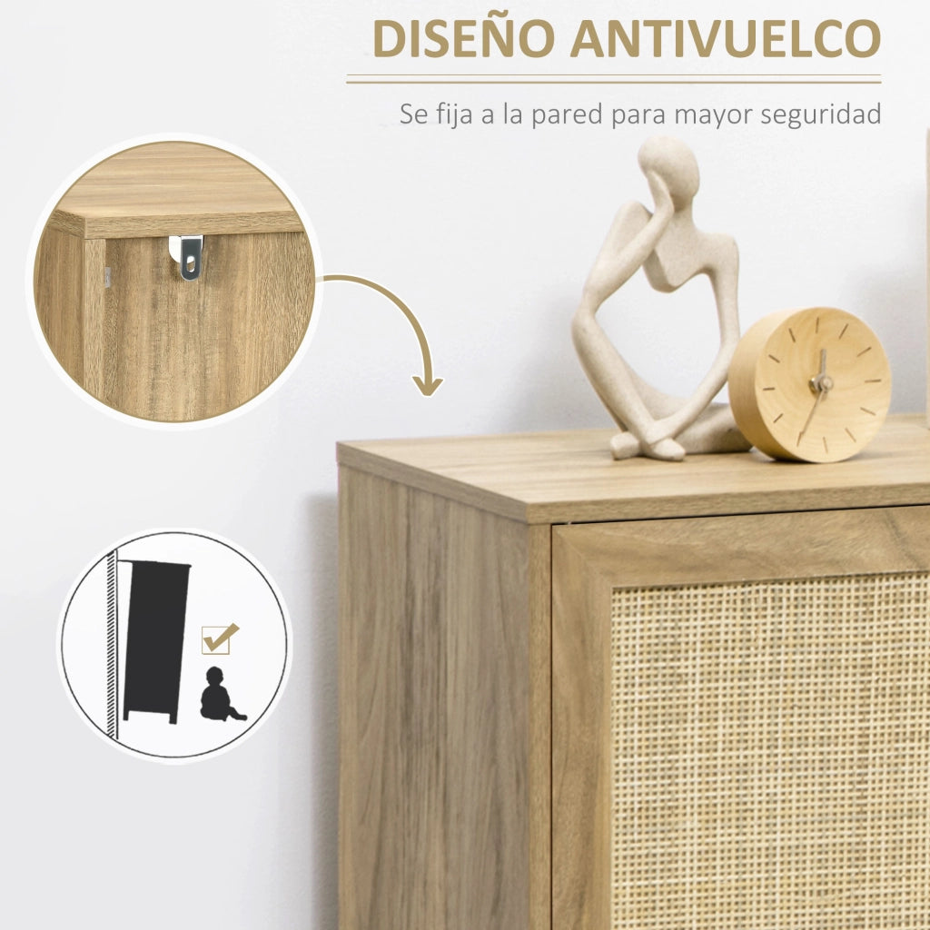Tavolo da cucina con porta in rattan e 2 ripiani ¨C Minimal ¨C 80x39x70 cm naturale