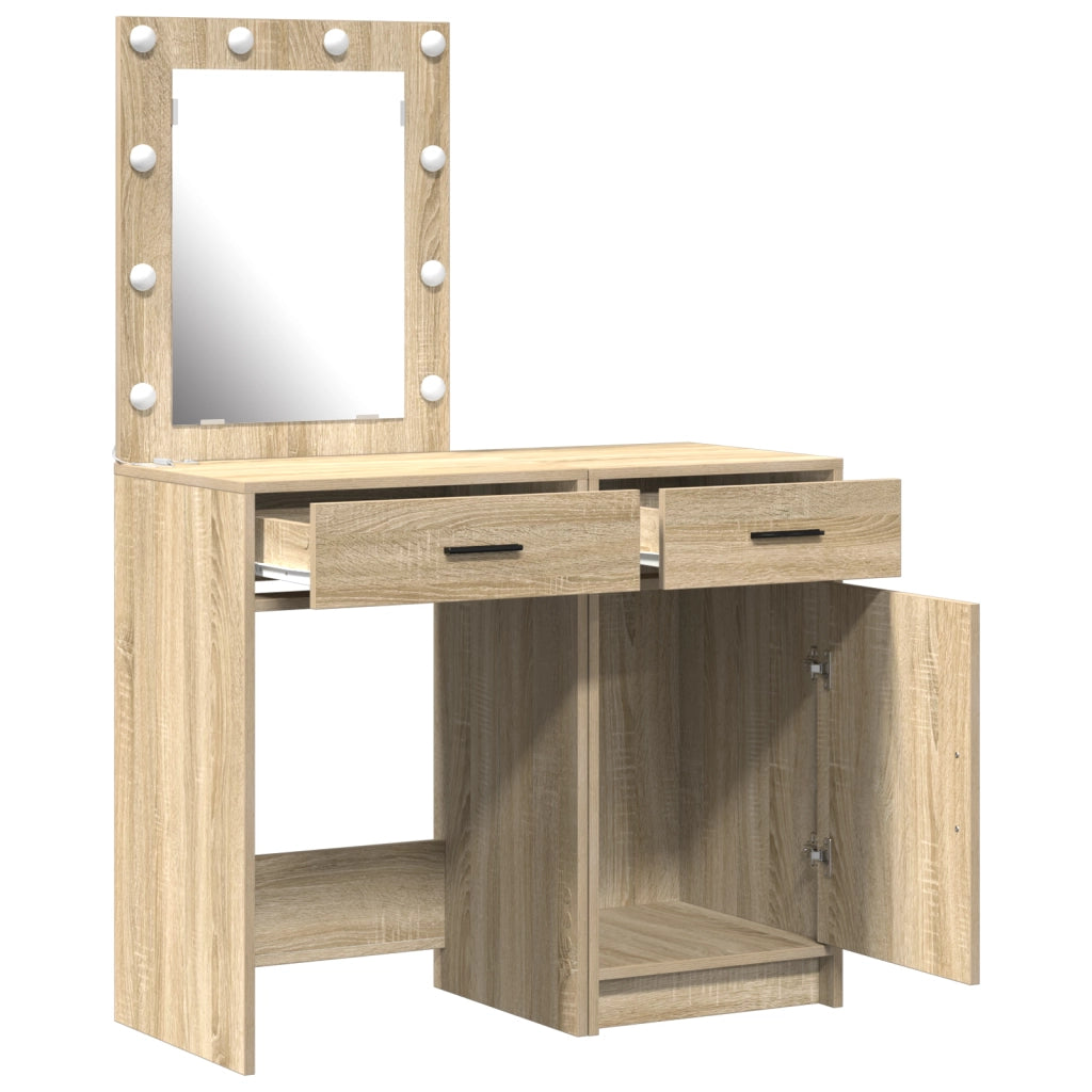 Set di 2 Pezzi per Vanity con LED in Legno Ingegnerizzato Rovere