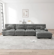 Divano modulare 4 posti con ottomane mobili 406x145x81 cm in ciniglia grigia