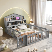 Letto per bambini grigio in legno massello con funzione casa 140x200 cm