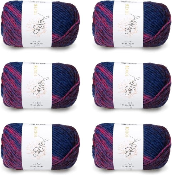 Pacchetto di 6 palline di lana per maglia o uncino - colori a gradazione - magenta-blauo misto