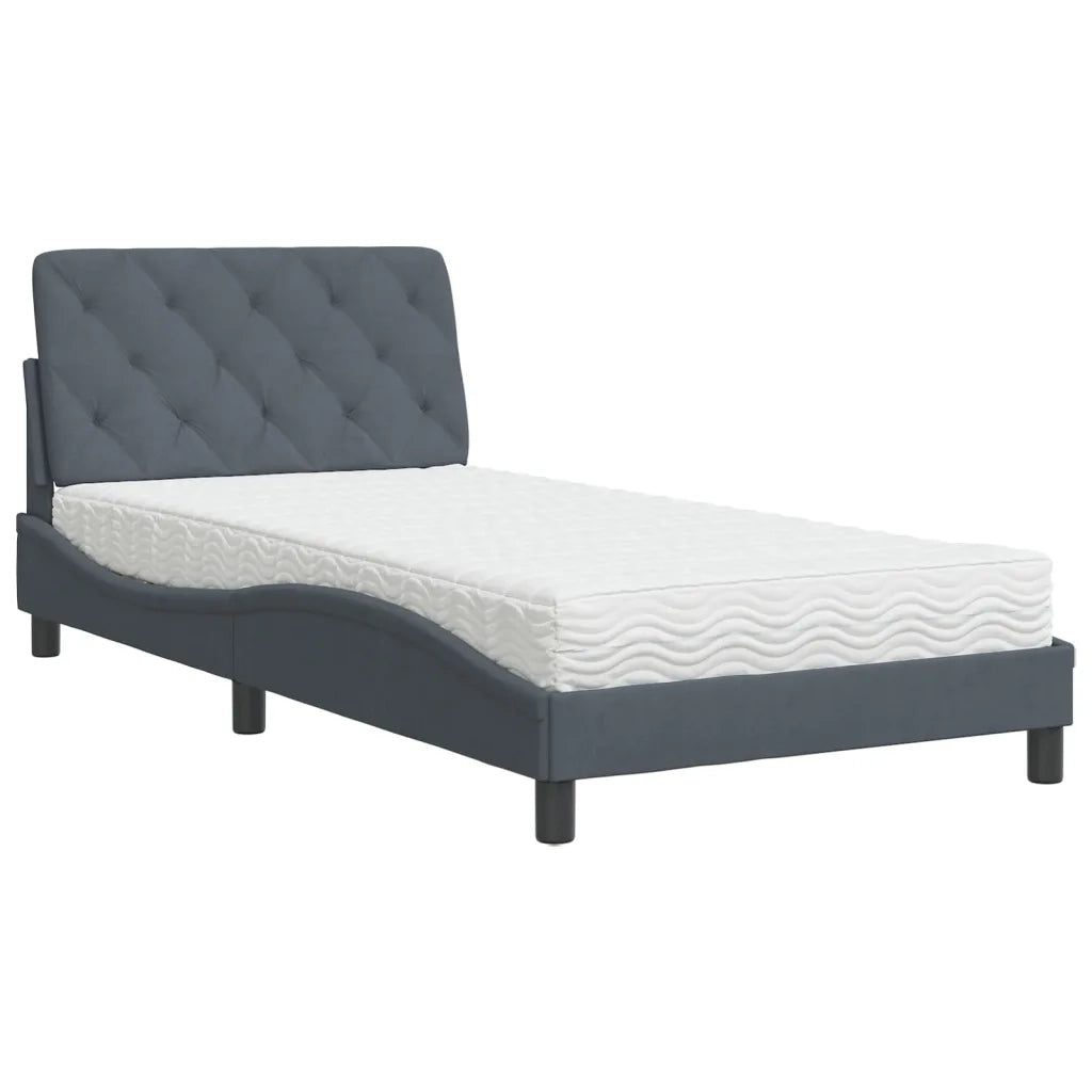 Letto con Materasso-Struttura Letto con Materasso Grigio Scuro 100x200 cm in Velluto