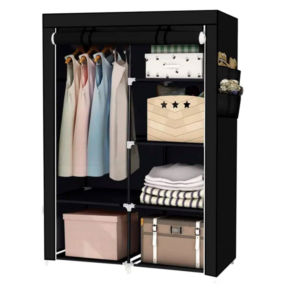 Armadio Vestiario In Tessuto Con Ante Con Cerniera E Tasche Laterali Nyana Home Misure 165x88x45cm Nero