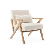 Poltrona scandinava in legno di hevea e bouclé, bianco