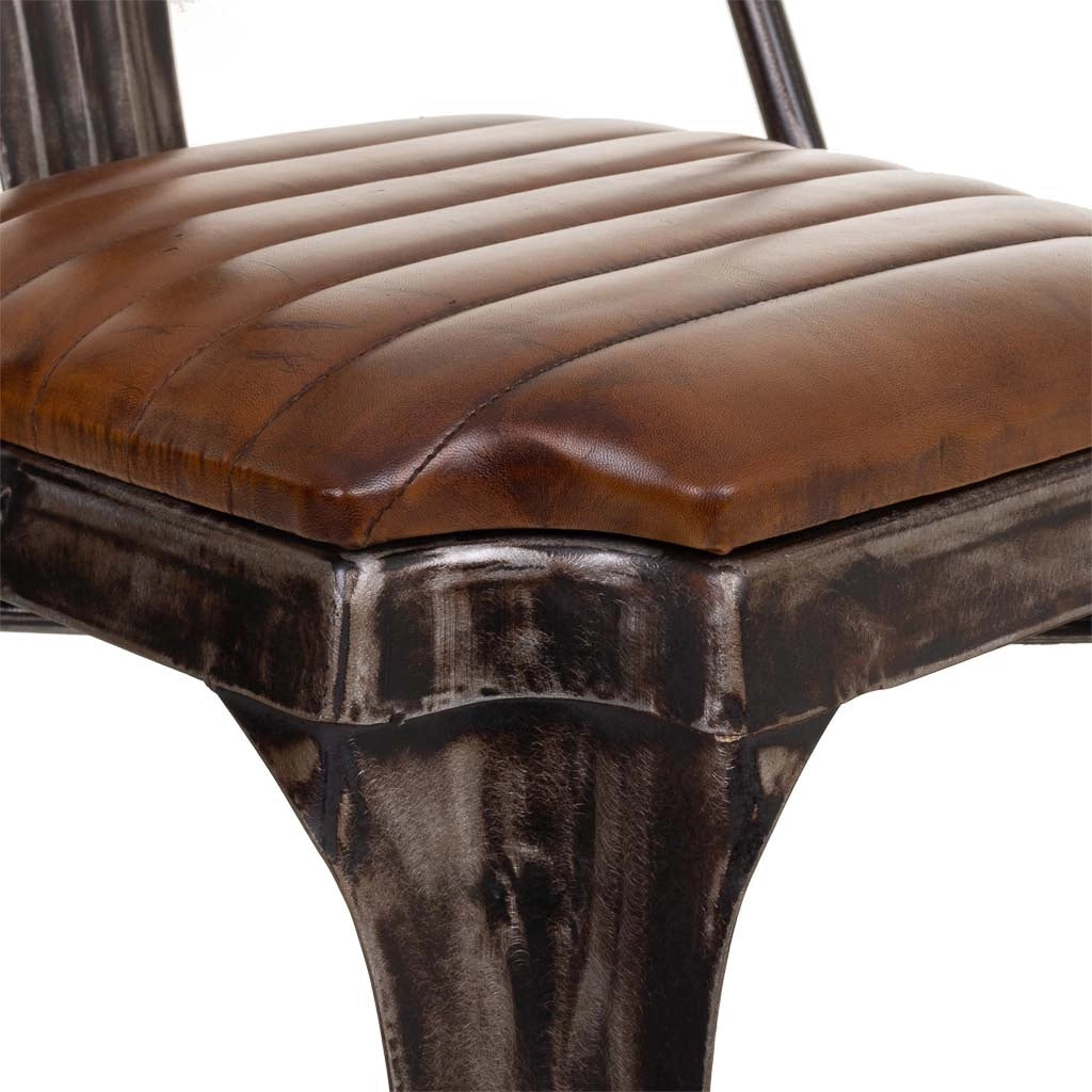Sedia in metallo e pelle marrone 39x52x84h cm
