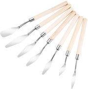 Set di pennelli per verniciare con 7 pennelli - Spatola in acciaio inossidabile - Manico in legno - Strumenti per la pittura - Per vernice acrilica - Diverse misure e forme
