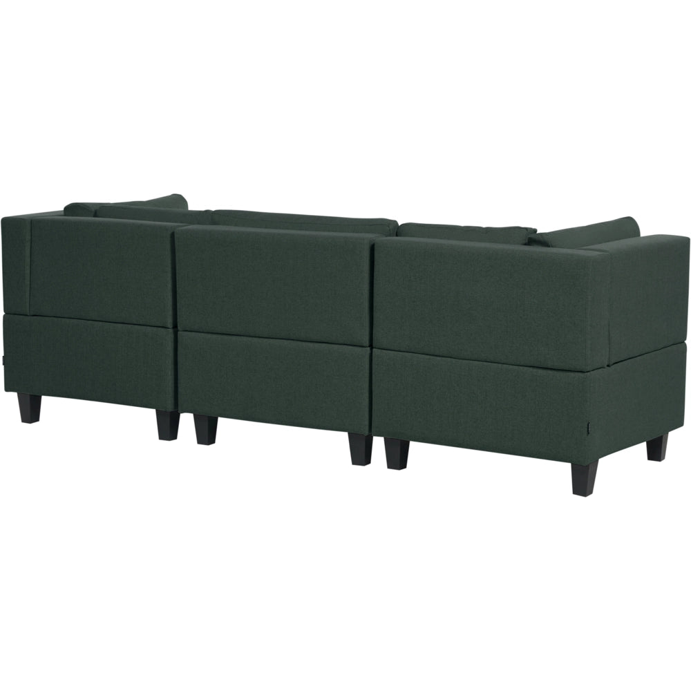 Divano Componibile Rivestito In Tessuto Verde Scuro 3 Posti con ottomano stile moderno