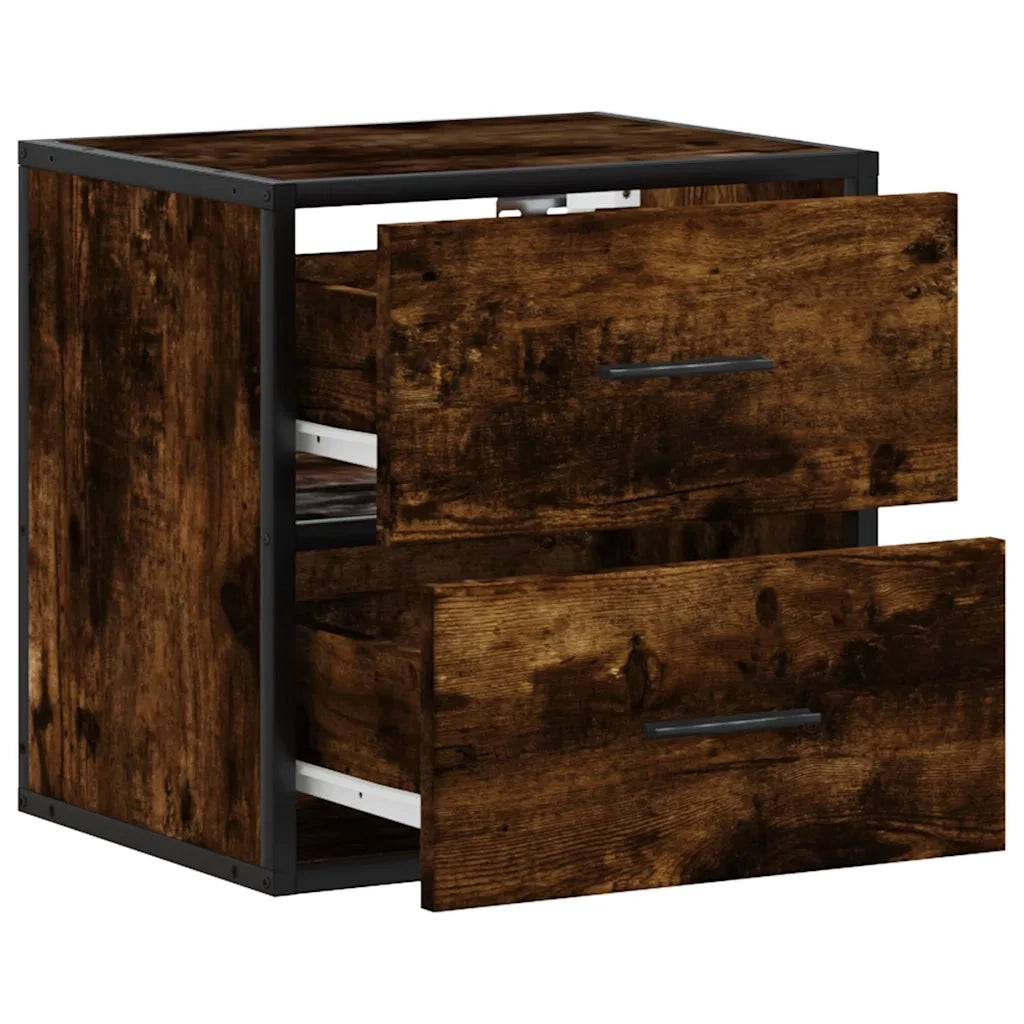 Set di 2 Comodini | Armadio da Notte | Mobiletto da notte a Muro Rovere Fumo 40x31x39,5 cm